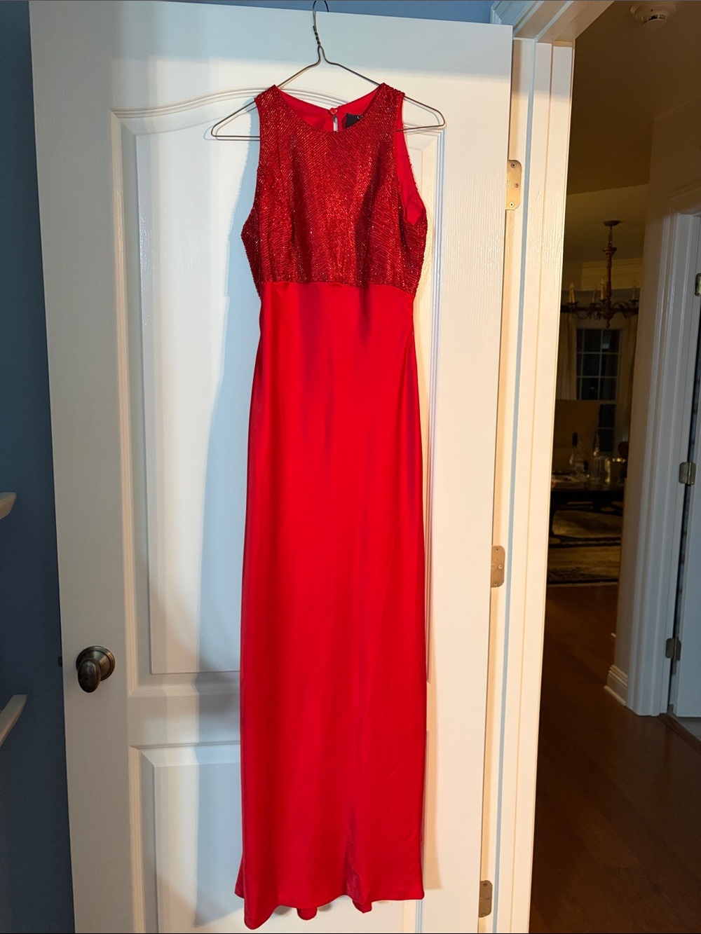 Carmen Marc Valvo Red Beaded Maxi Dress
